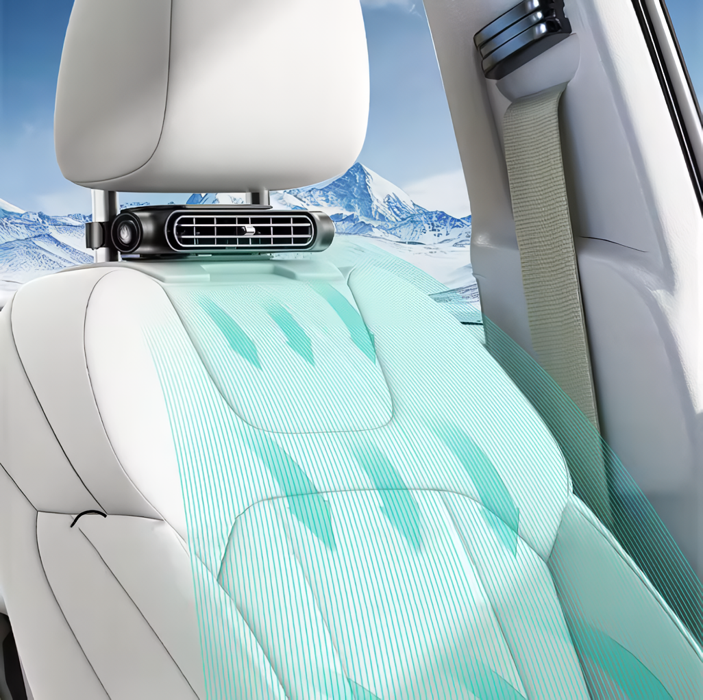 BreeziCar™ Araç Koltuğu Mini Klima Fanı – 3 Kademeli Serinlik, Anında Konfor